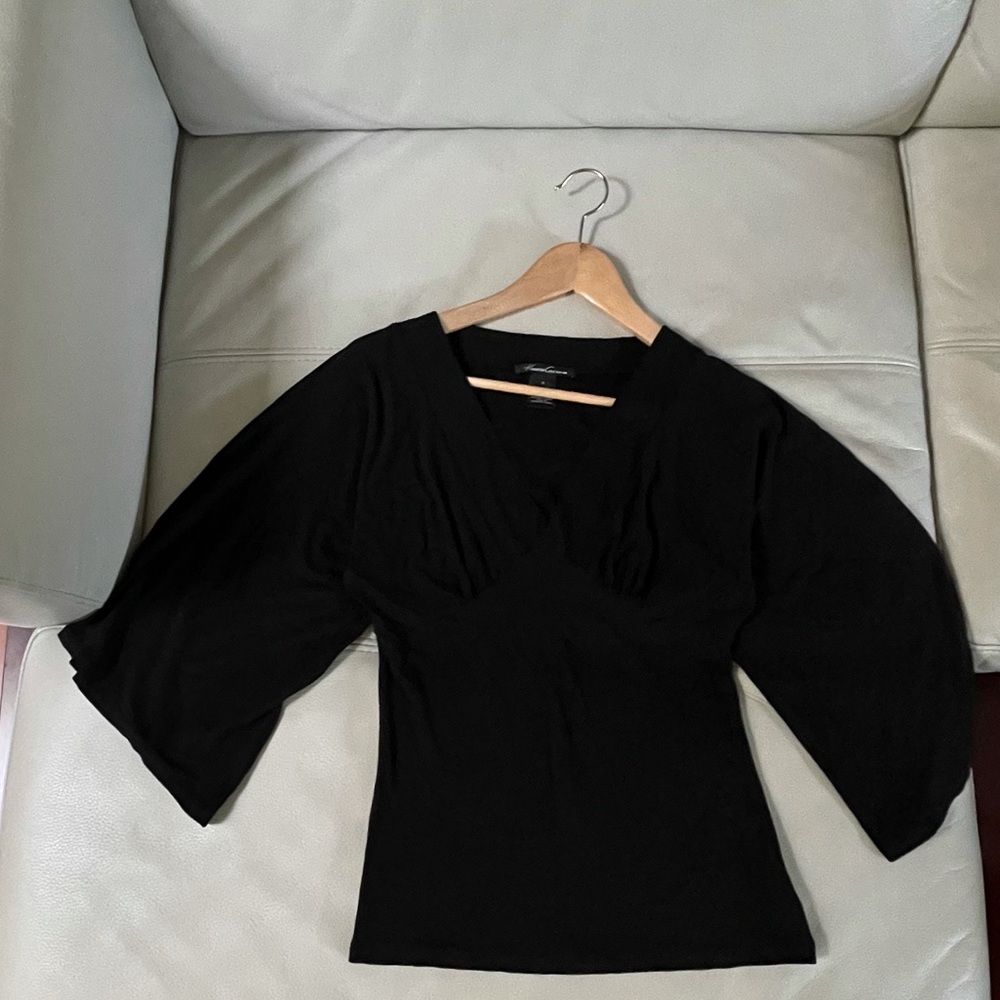 Kenneth Cole black top, wide collar,3/4 sleeve